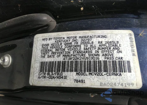 1997 Toyota Camry Le V6 из США, поврежденный, VIN 4T1BF22K2VU913016